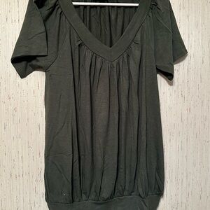 Zenana Outfitters Dark Green V-Neck Short Sleeve Top